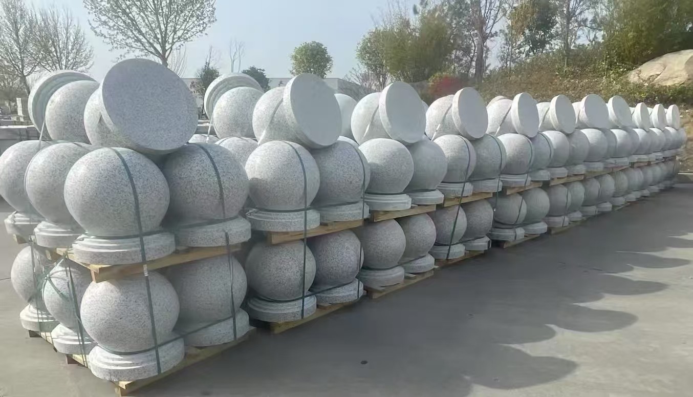 德阳 白麻花岗岩石材圆球，石球，挡车球，隔离球，景观石球，风水球等