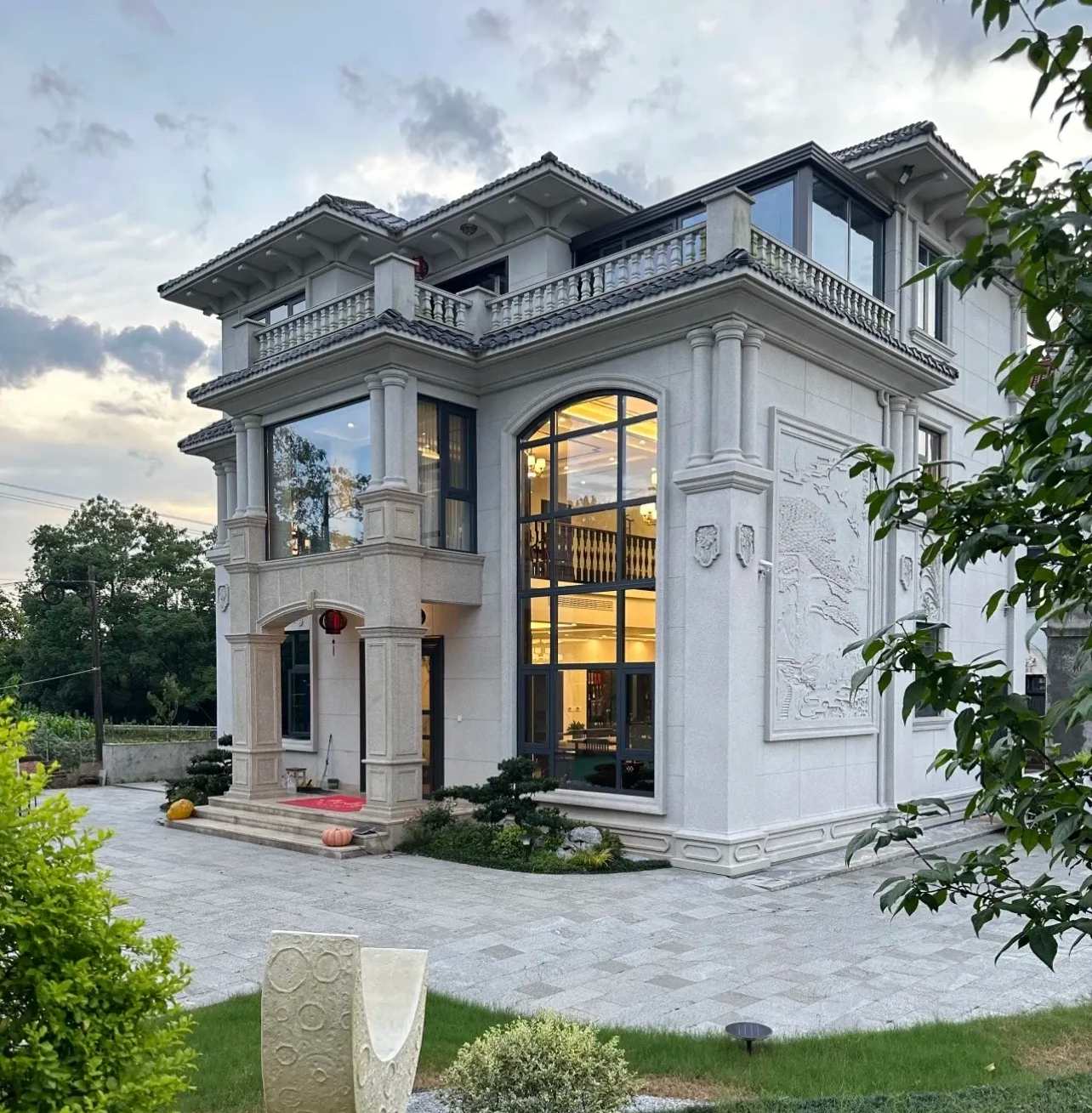 德阳 白麻花岗岩私人别墅干挂石材豪华定制