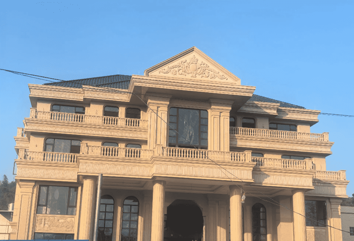 德阳黄金麻别墅外墙干挂石材效果示例