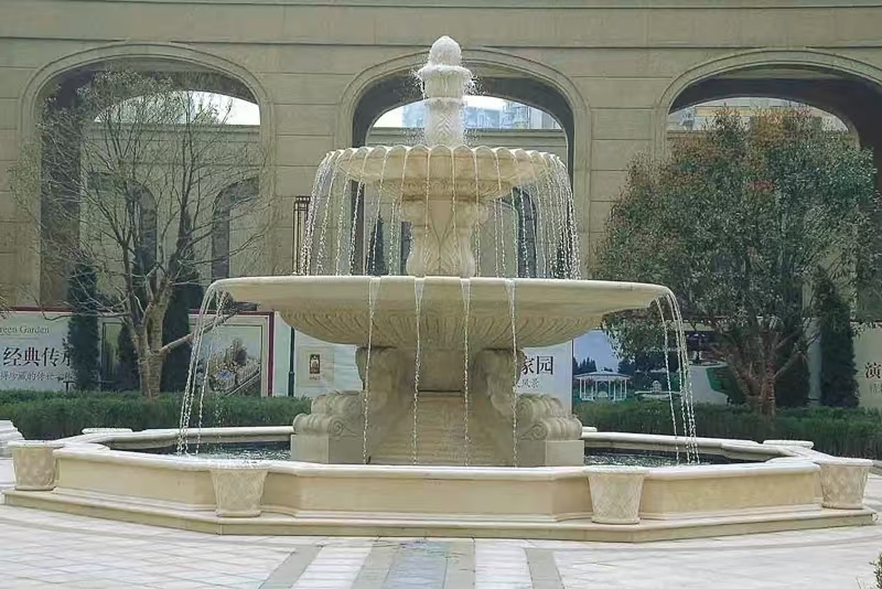 德阳 黄金麻花岗岩异型加工——户外庭院石雕流水喷泉