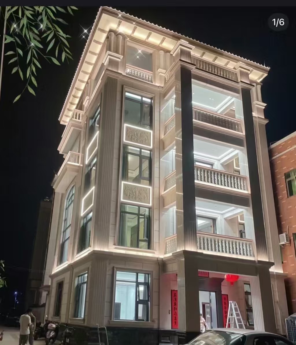 德阳 芝麻白花岗岩别墅外墙夜间效果